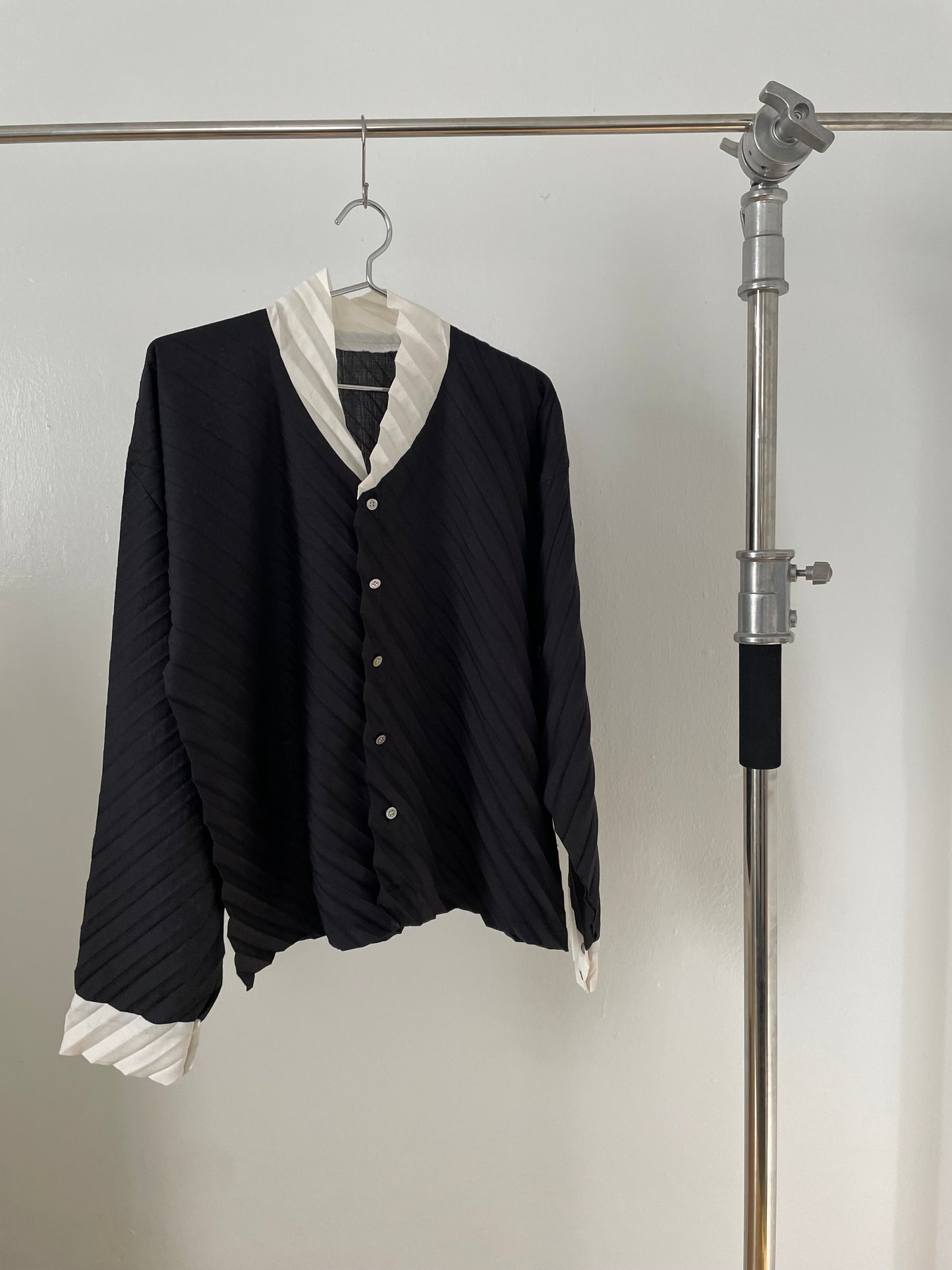 Issey Miyake diagonal pleated black and white shirt jacket