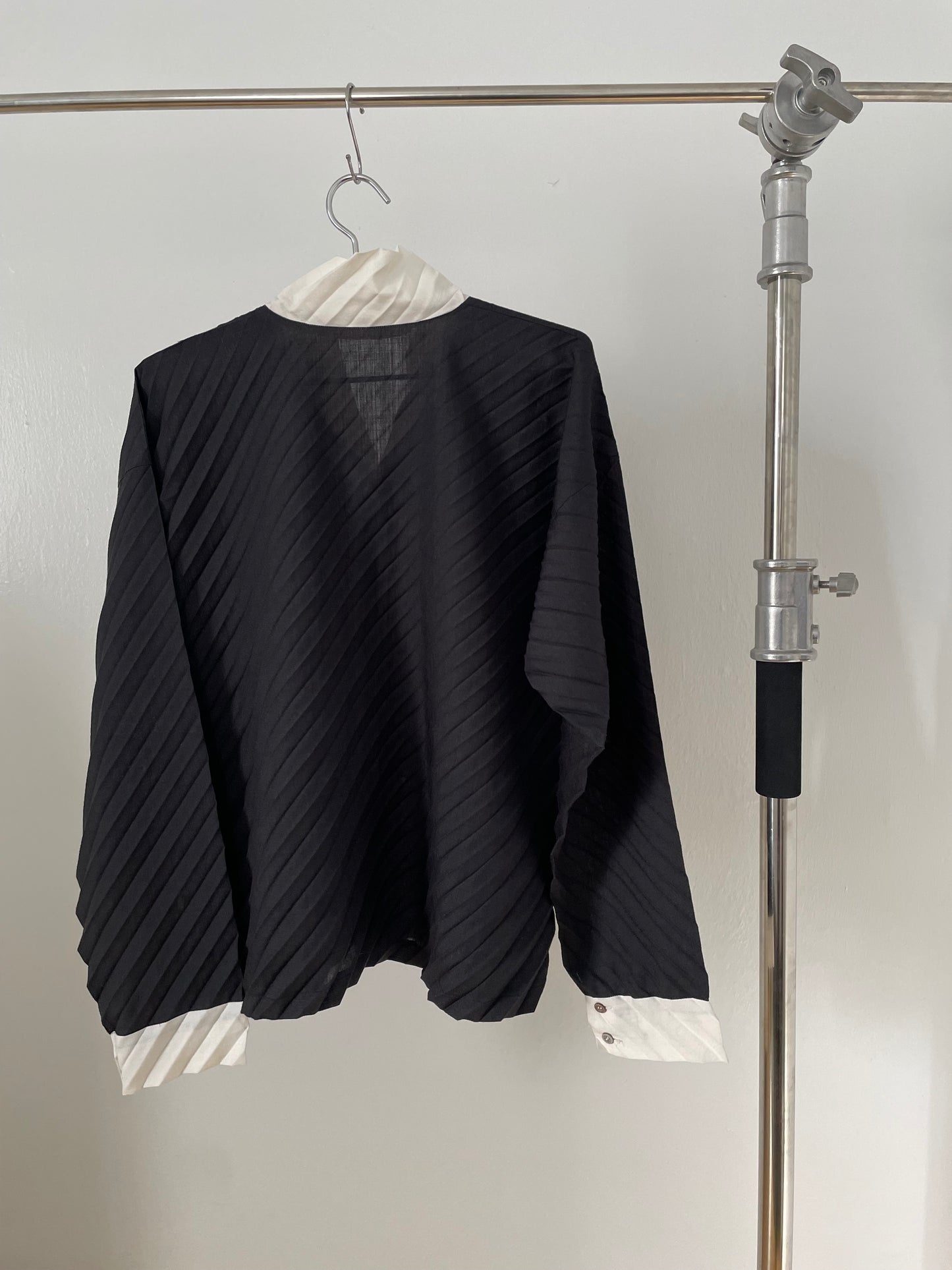 Issey Miyake diagonal pleated black and white shirt jacket