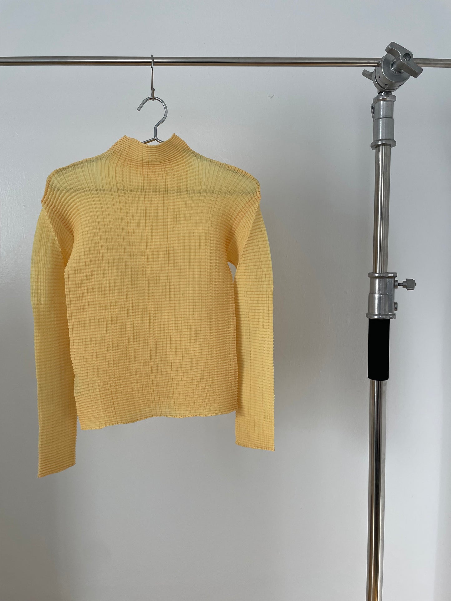 Issey Miyake yellow waffle pleated long sleeve turtleneck