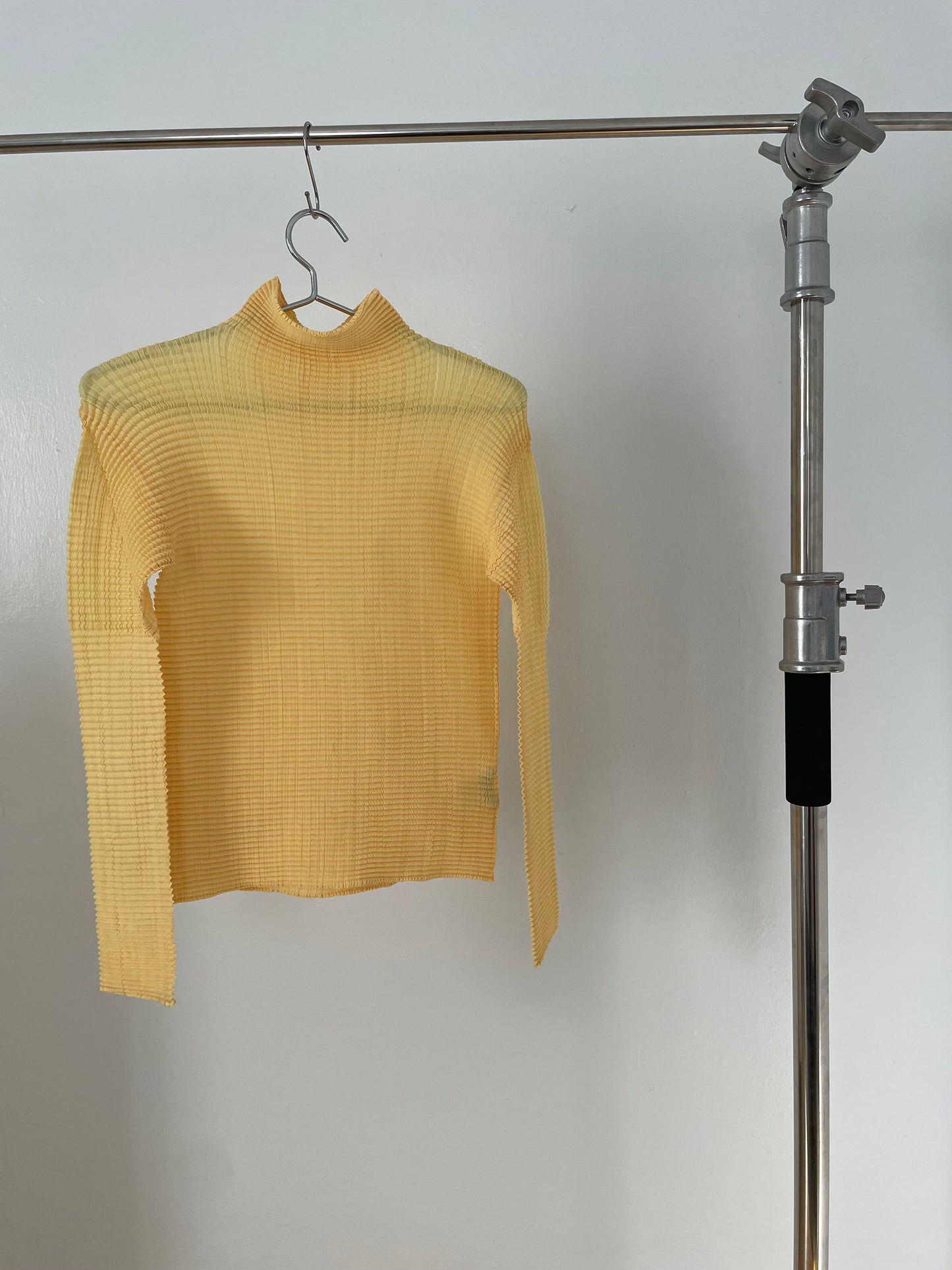 Issey Miyake yellow waffle pleated long sleeve turtleneck