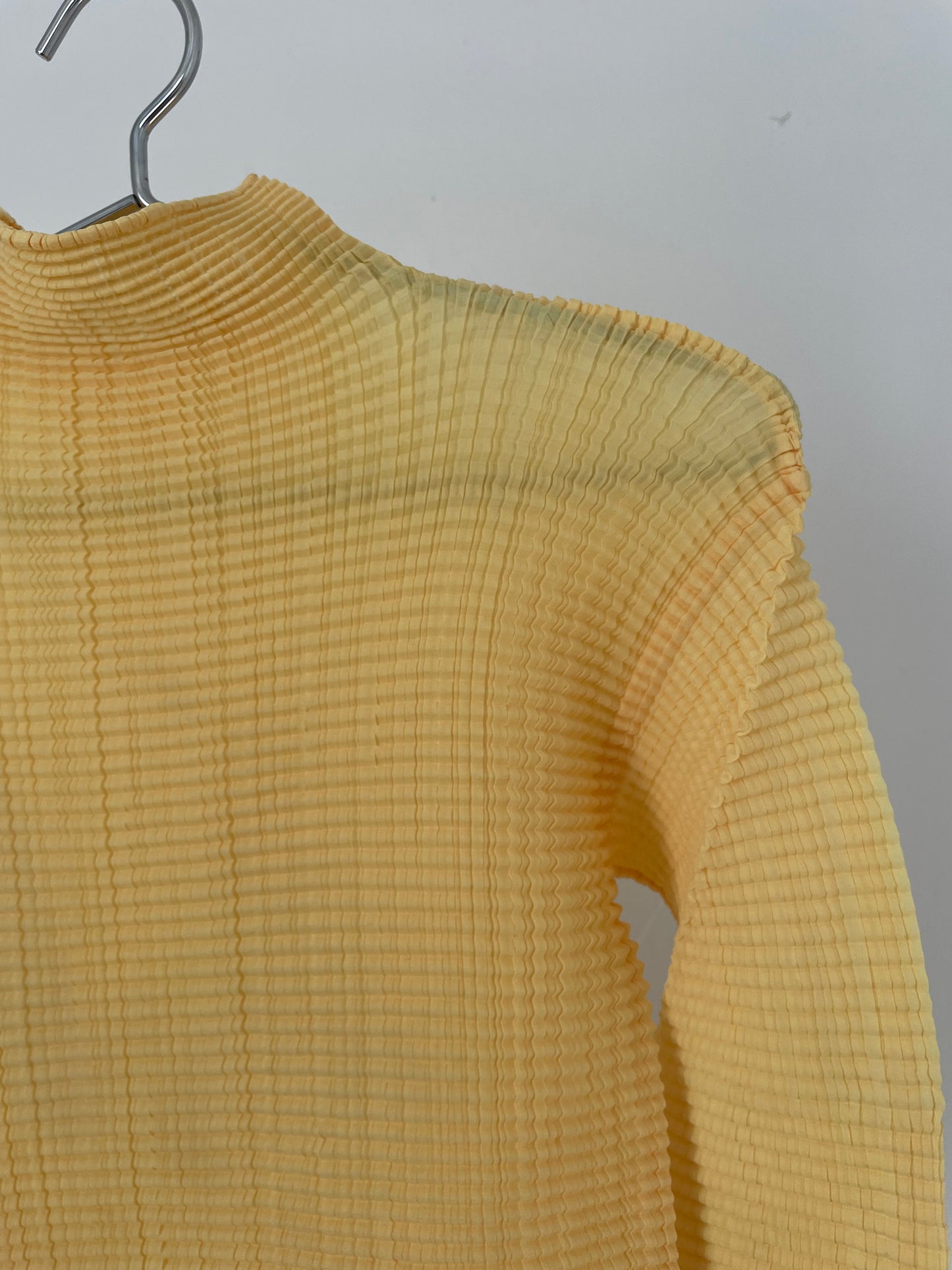 Issey Miyake yellow waffle pleated long sleeve turtleneck