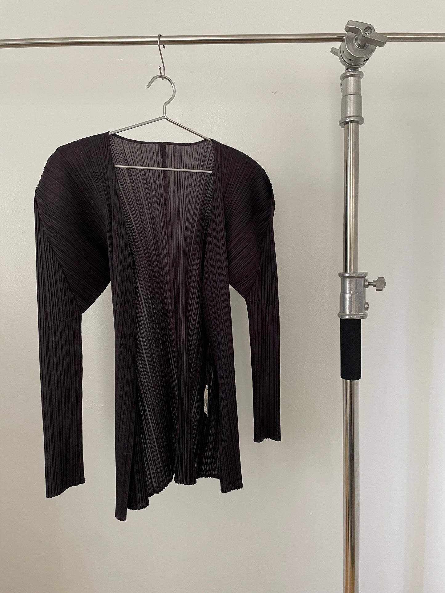 Pleats Please Issey Miyake violet open front cardigan