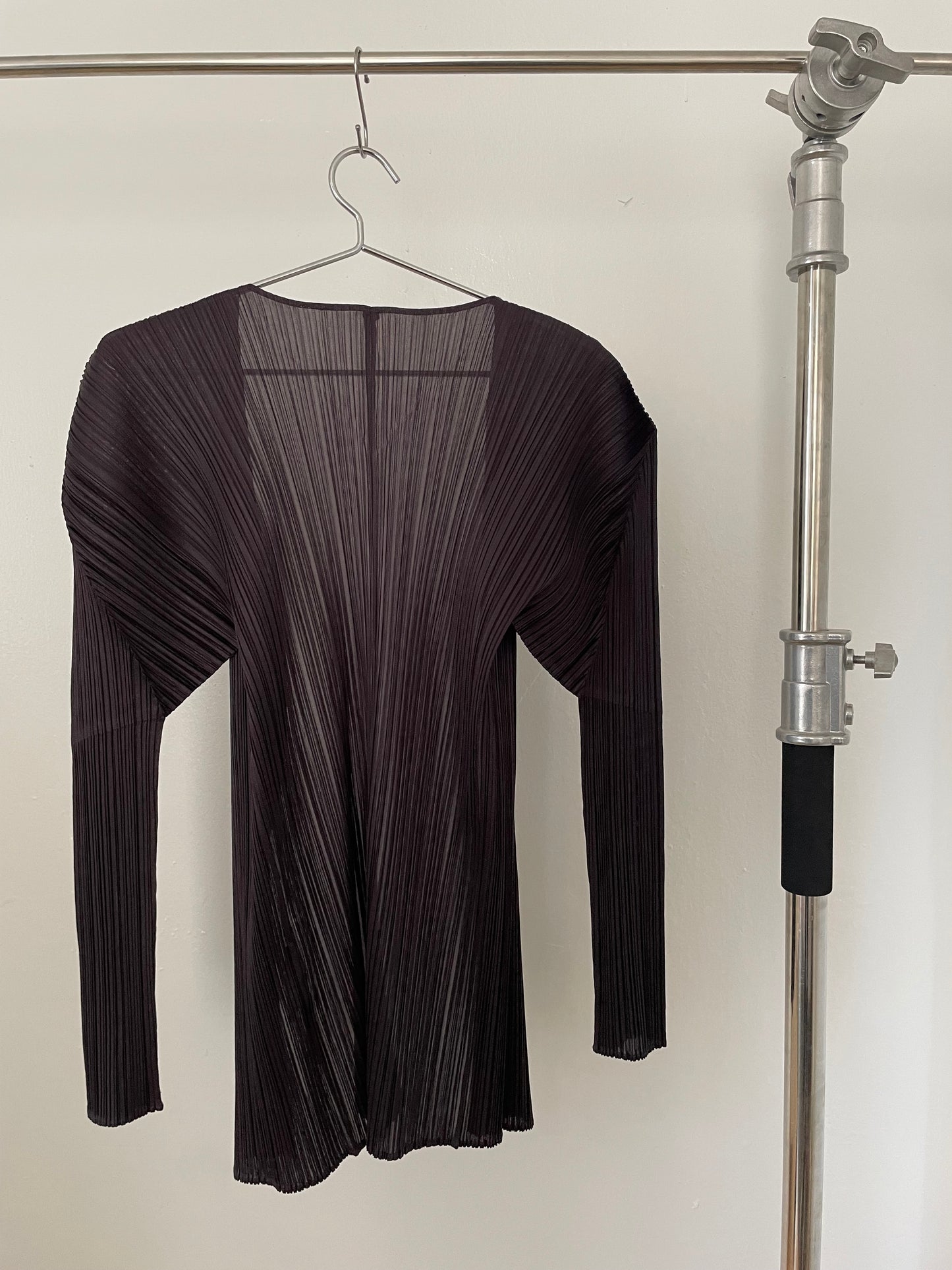 Pleats Please Issey Miyake violet open front cardigan