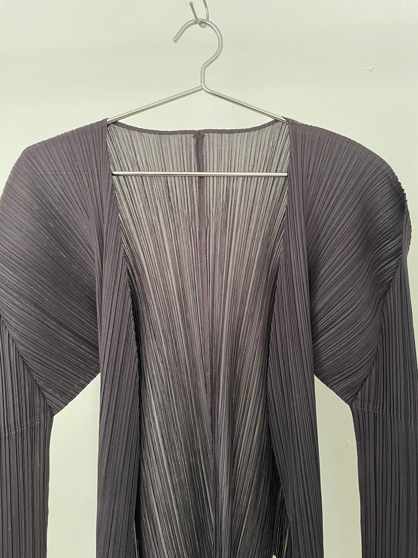 Pleats Please Issey Miyake violet open front cardigan