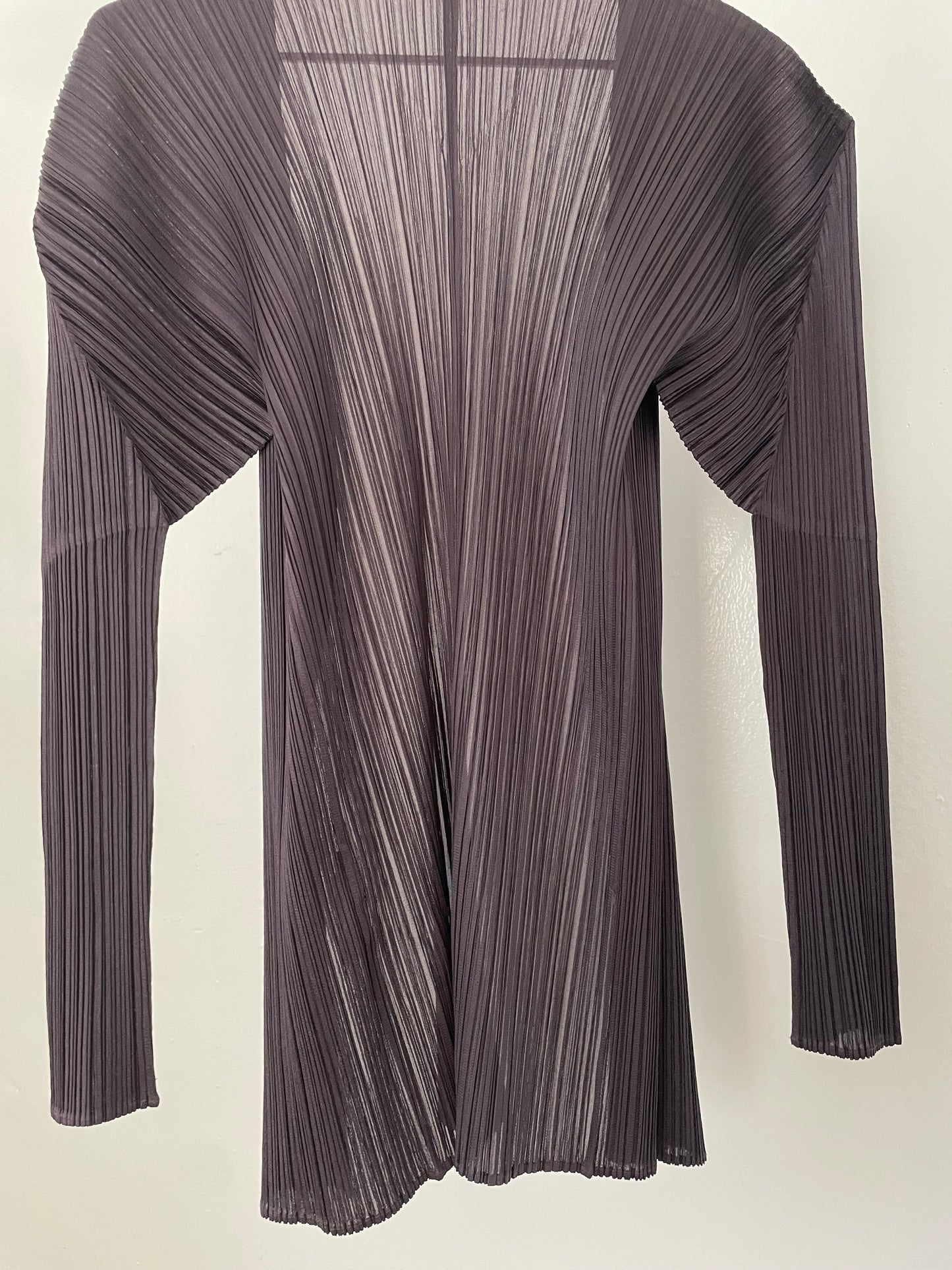 Pleats Please Issey Miyake violet open front cardigan