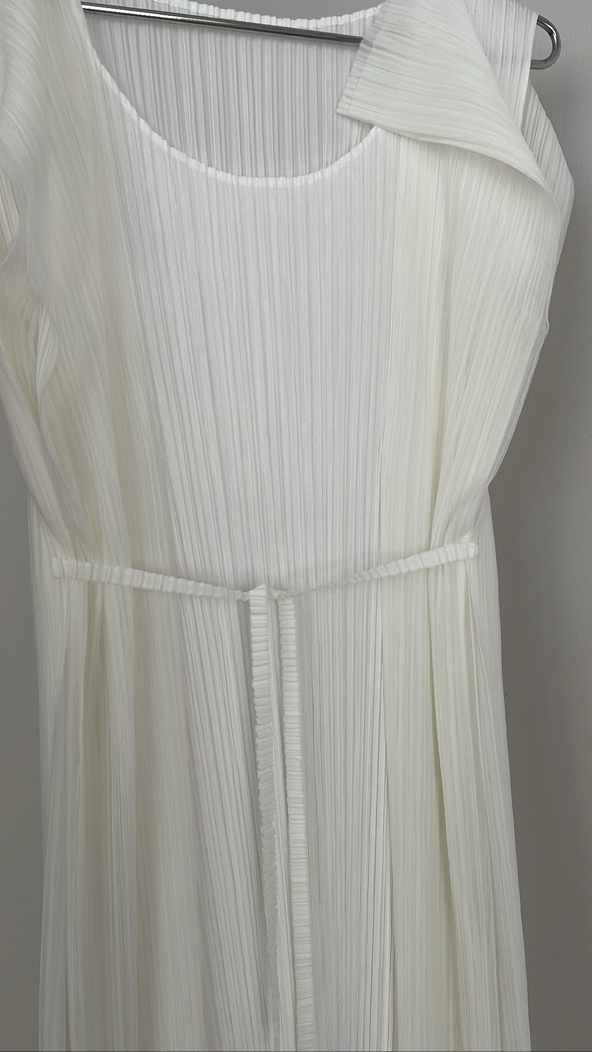 Pleats Please Issey Miyake white dress with mesh panels
