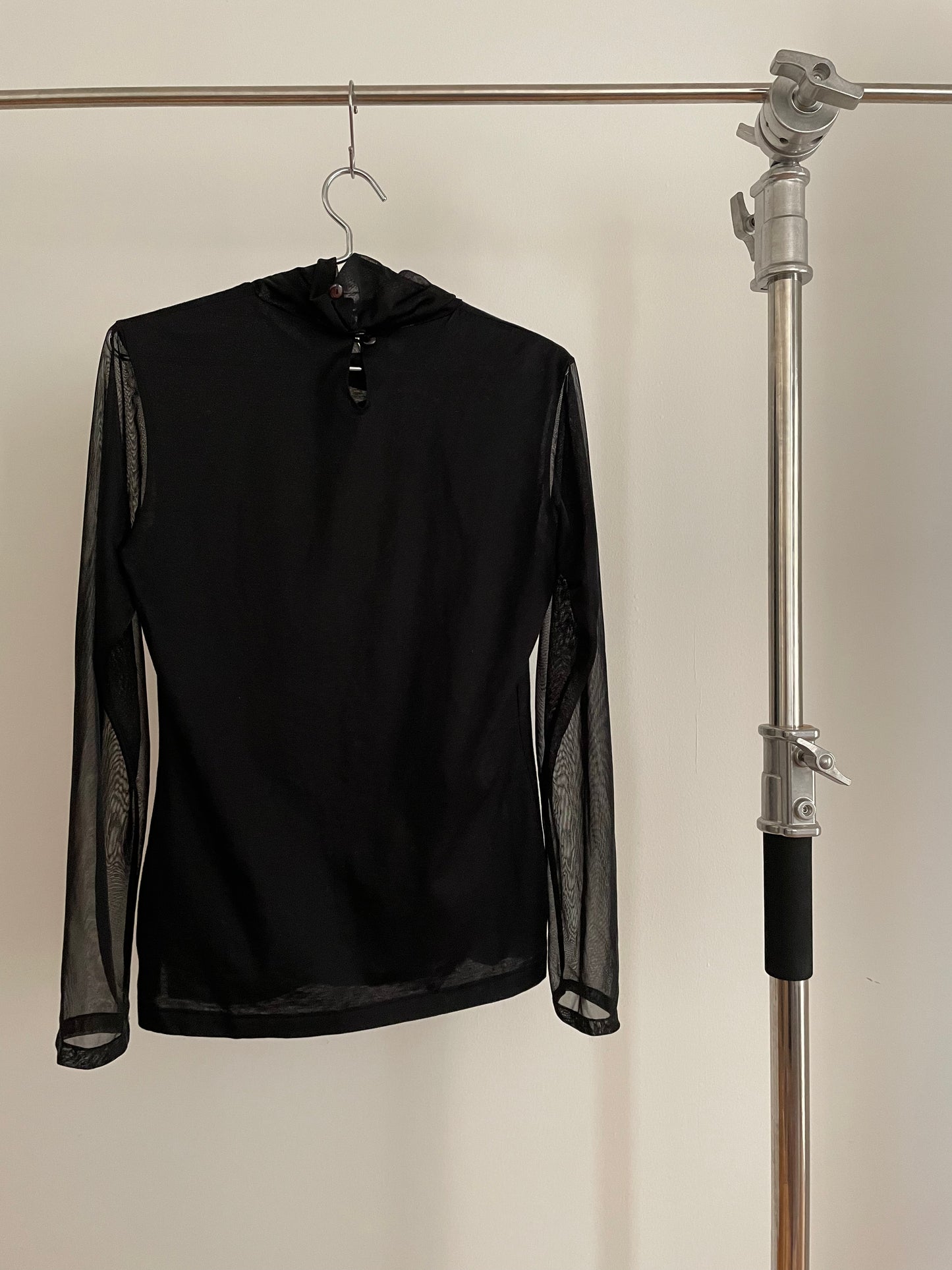 Vintage womens Yohji Yamamoto black turtleneck with sheer neck and sleeves