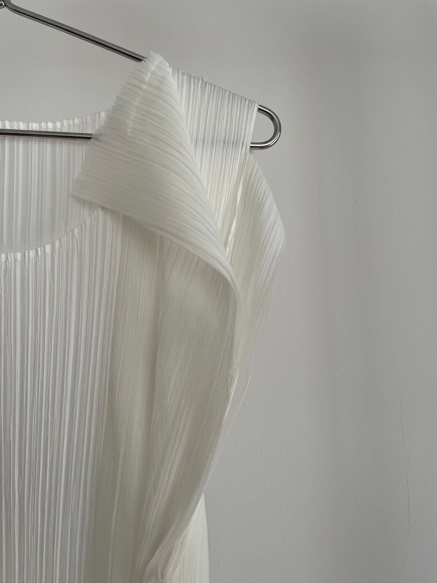 Pleats Please Issey Miyake white dress with mesh panels