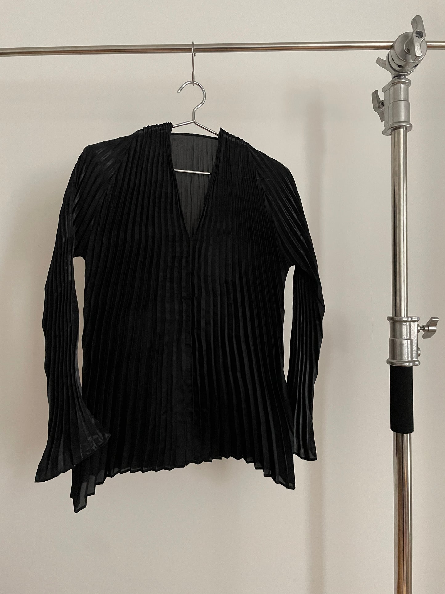 Vintage Issey Miyake black shiny pleated long sleeve top