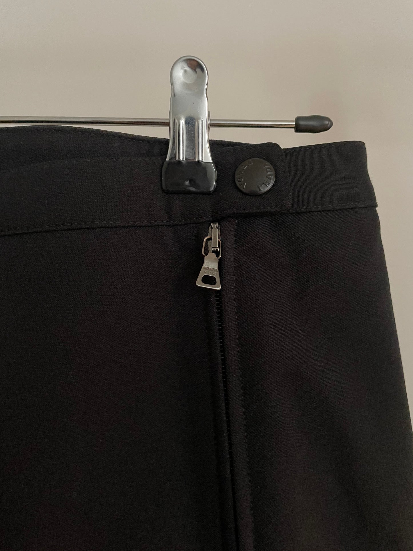 Detail view of vintage womens Prada Sport black skirt with zippers