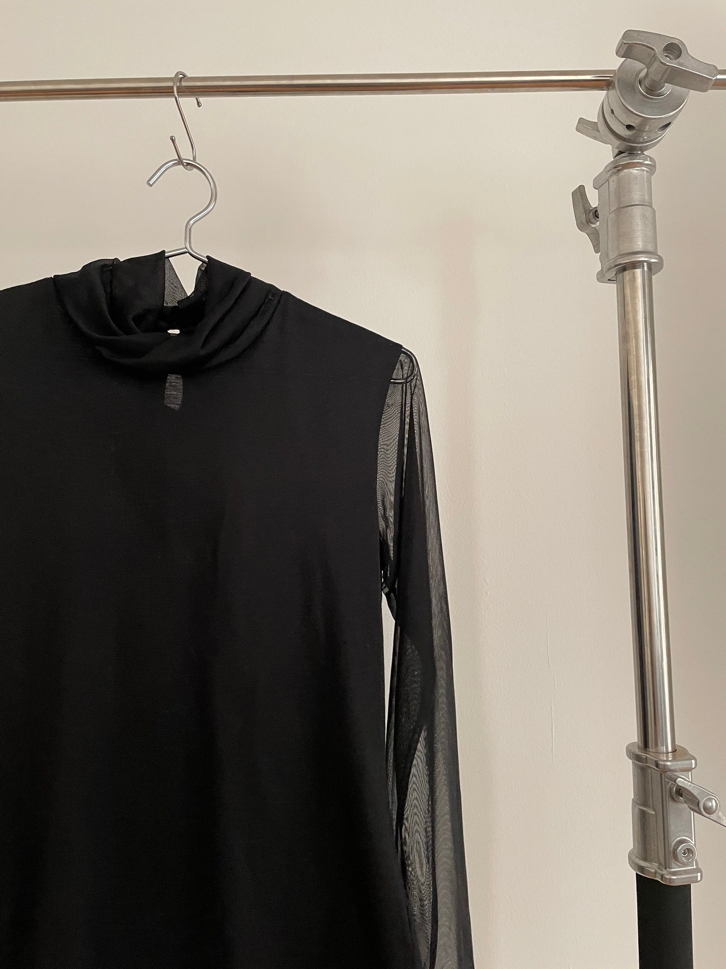 Vintage womens Yohji Yamamoto black turtleneck with sheer neck and sleeves