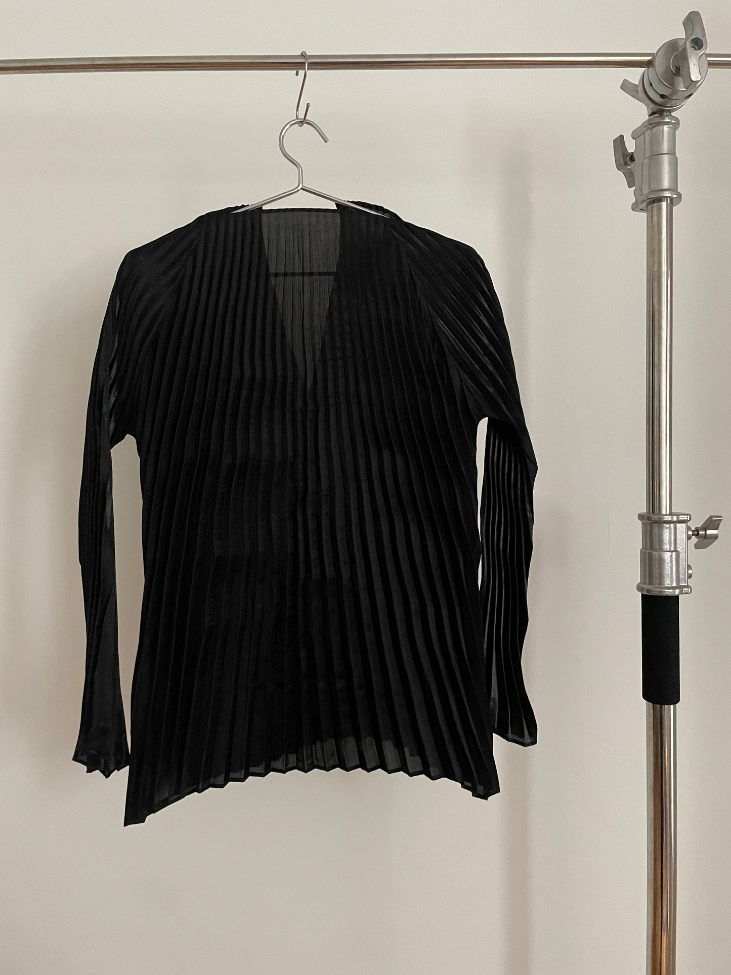 Vintage Issey Miyake black shiny pleated long sleeve top