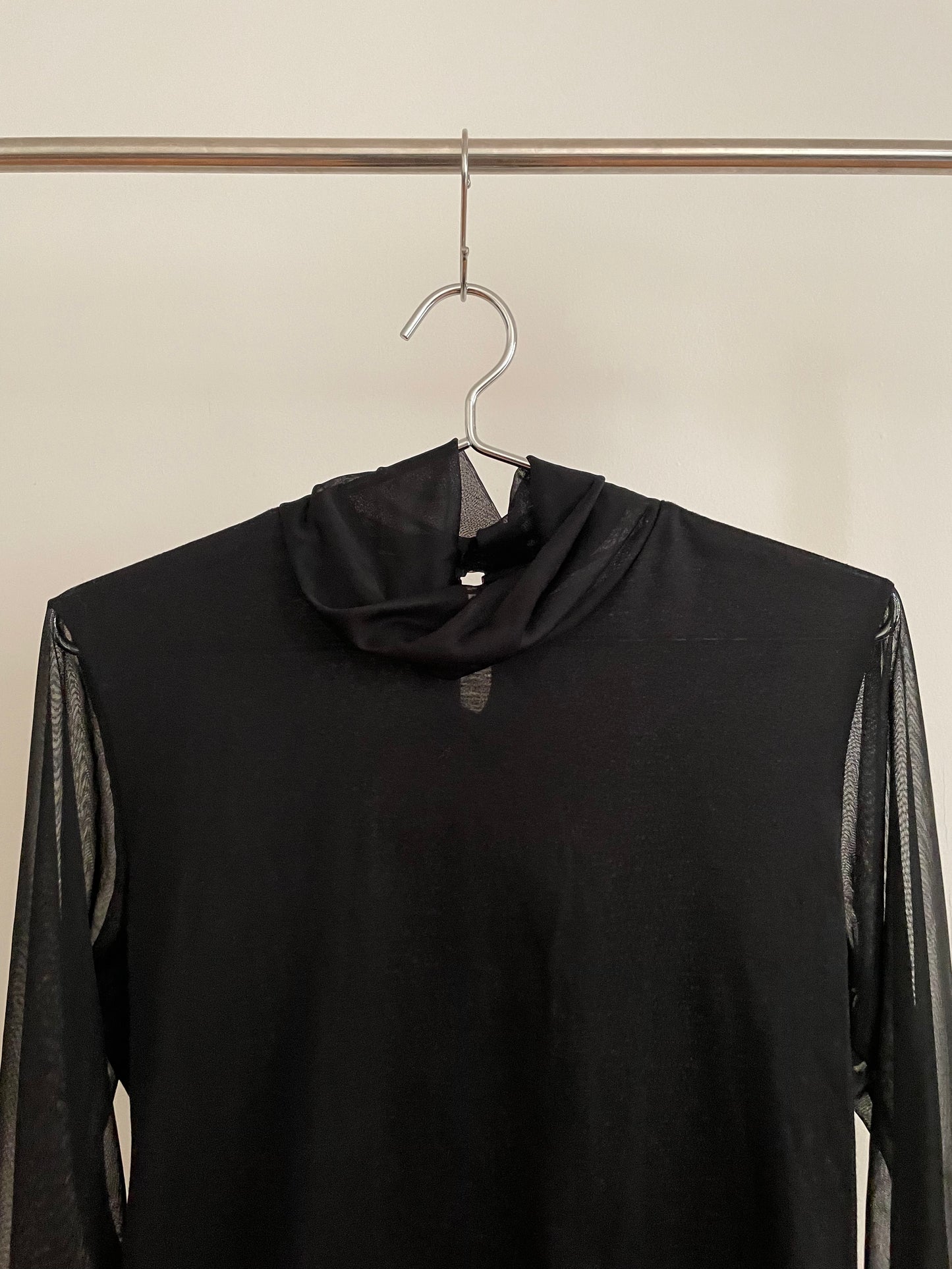 Vintage womens Yohji Yamamoto black turtleneck with sheer neck and sleeves