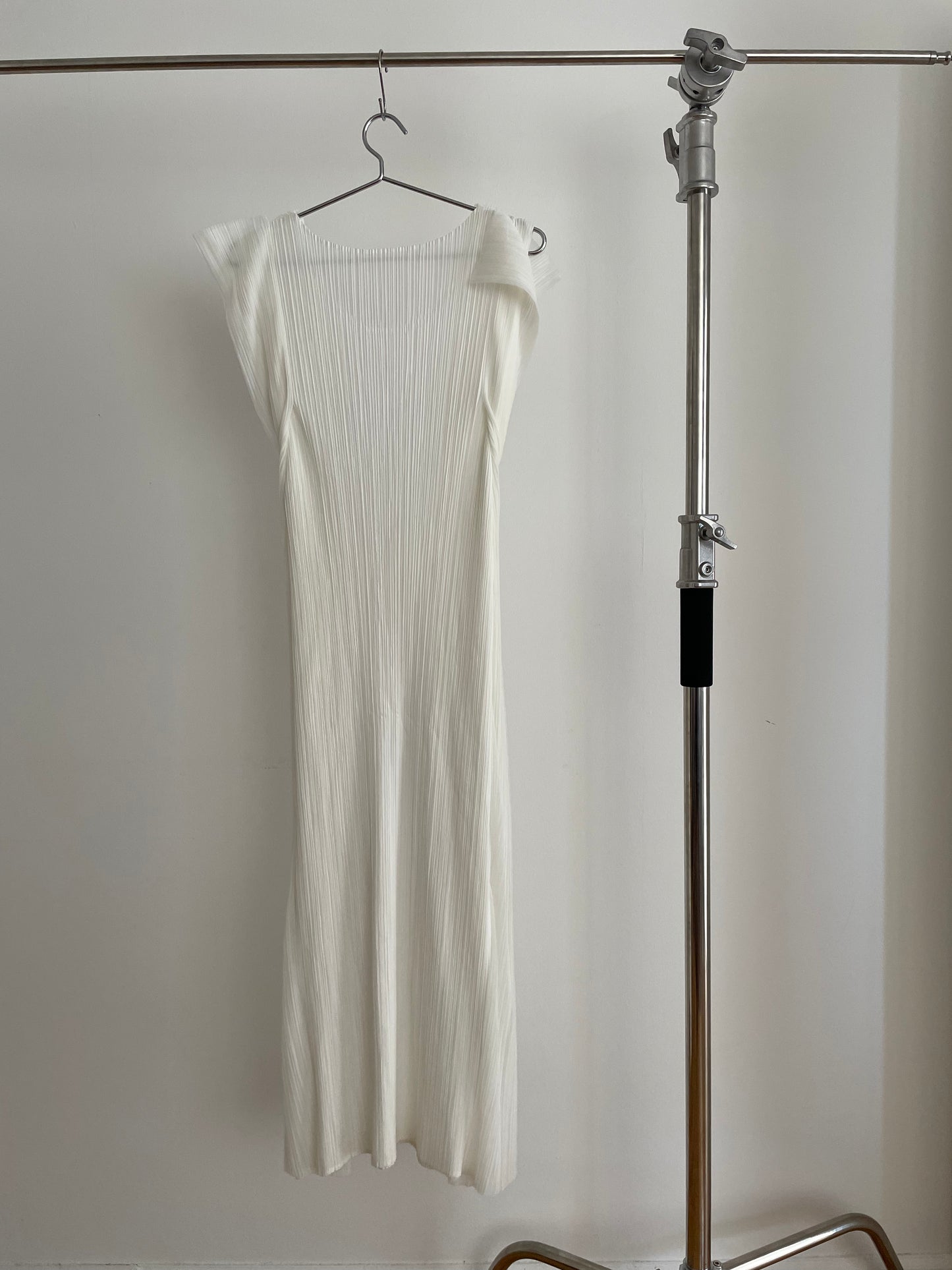 Pleats Please Issey Miyake white dress with mesh panels