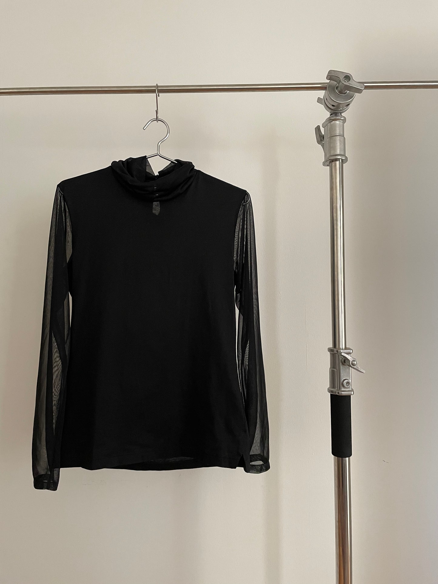 Vintage womens Yohji Yamamoto black turtleneck with sheer neck and sleeves