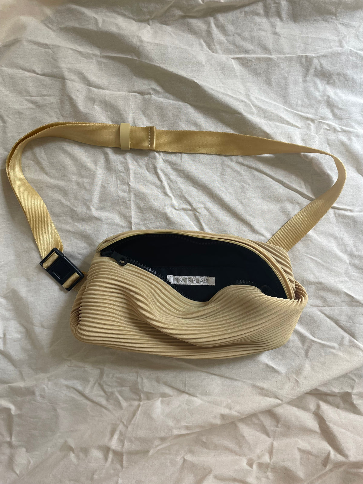 Pleats Please Issey Miyake yellow pleated crossbody bag