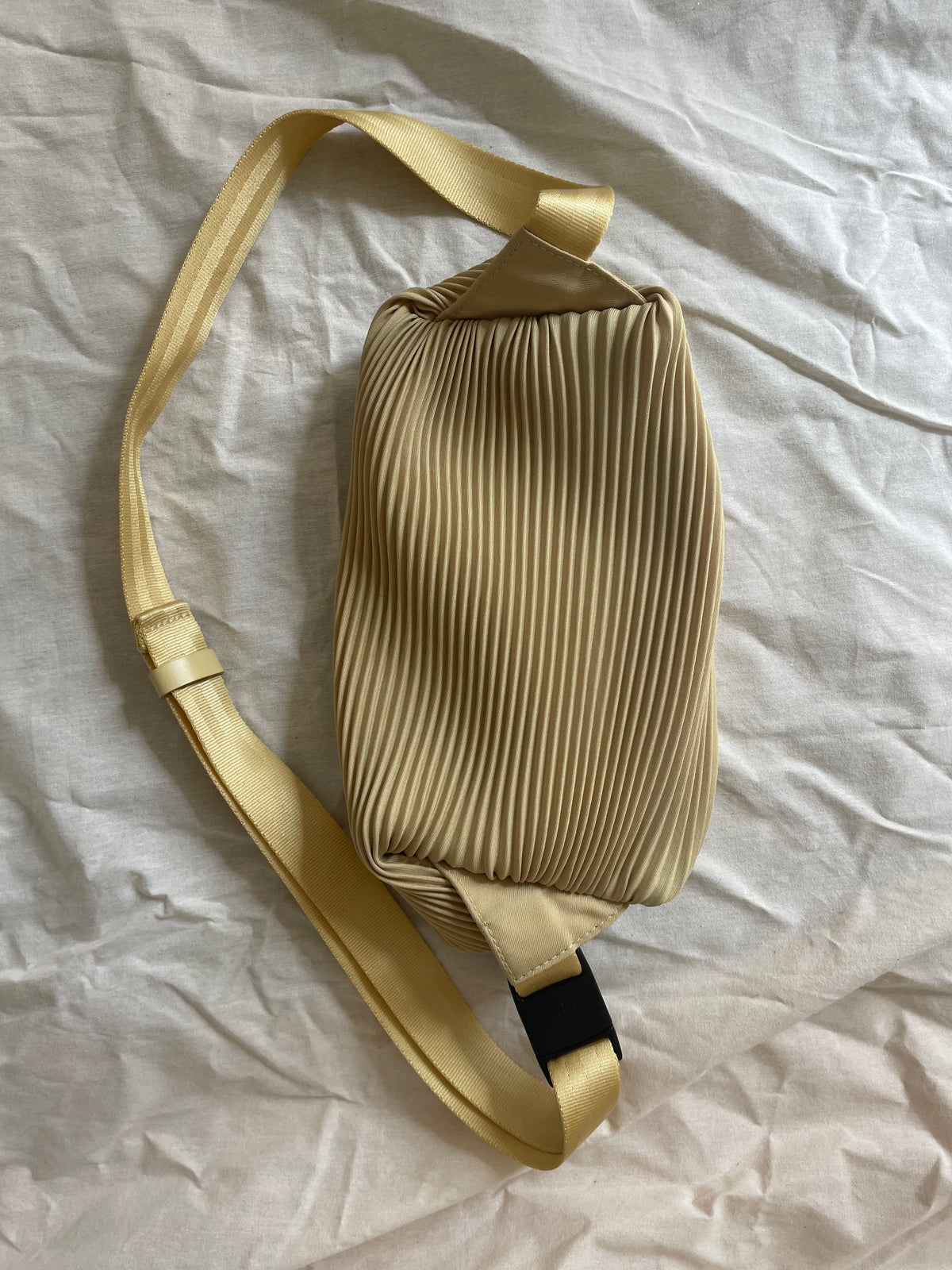 Pleats Please Issey Miyake yellow pleated crossbody bag