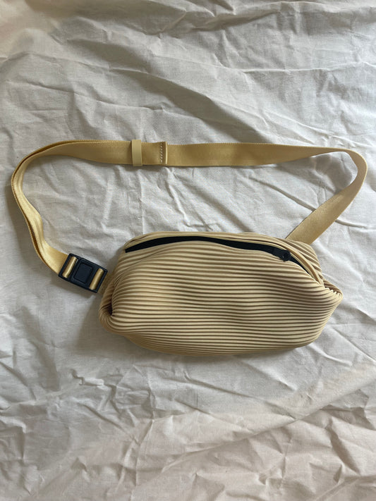 Pleats Please Issey Miyake yellow pleated crossbody bag