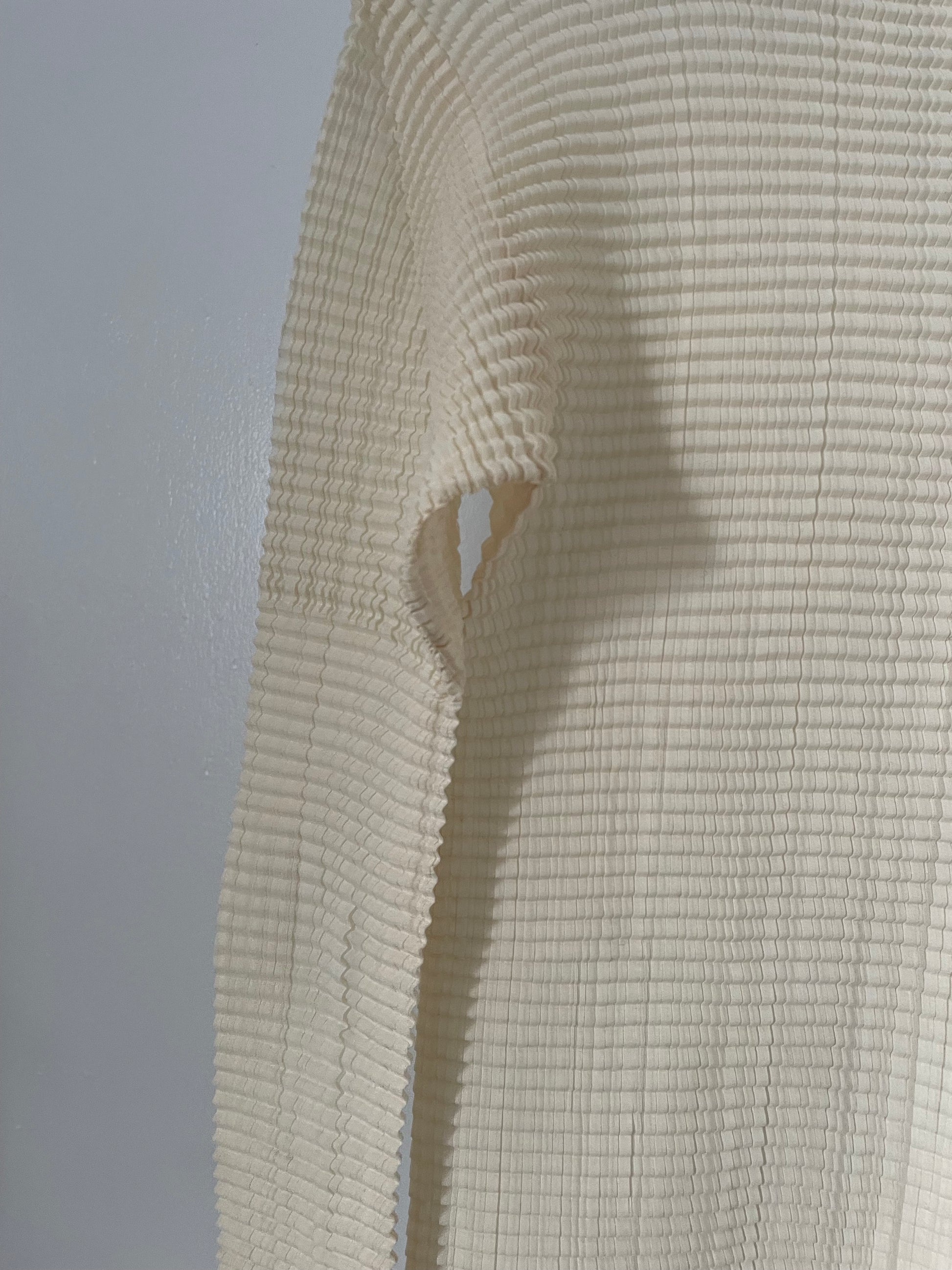 Issey Miyake Pleats T cream waffle pleated long sleeve turtleneck