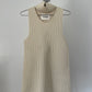 Jil Sander cream sleeveless cutout rib knit turtleneck