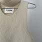 Jil Sander cream sleeveless cutout rib knit turtleneck