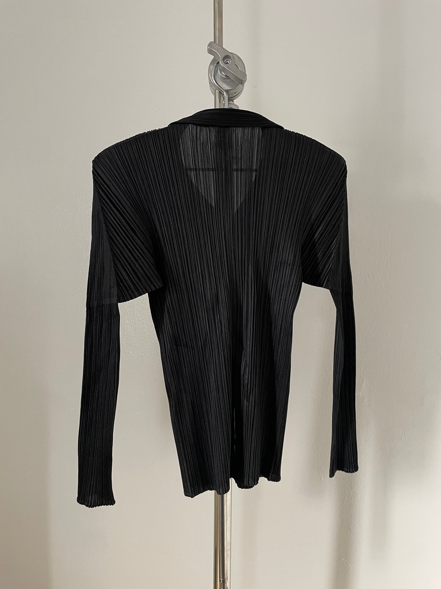 Pleats Please Issey Miyake black button up blouse