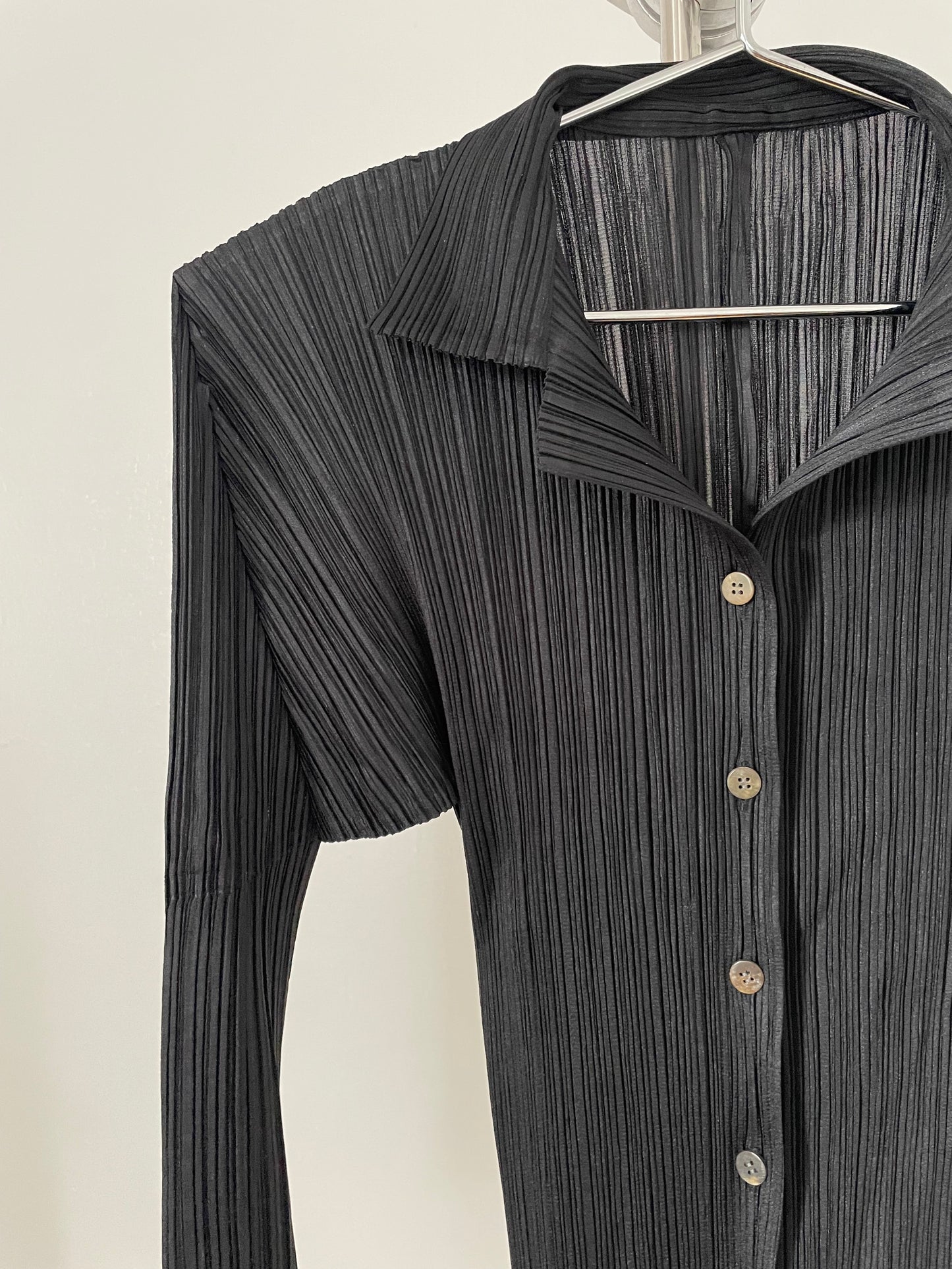 Pleats Please Issey Miyake black button up blouse