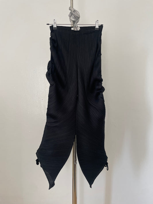 Pleats Please Issey Miyake black pants with drawstring detail