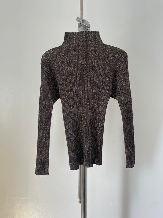 Pleats Please Issey Miyake brown speckled turtleneck