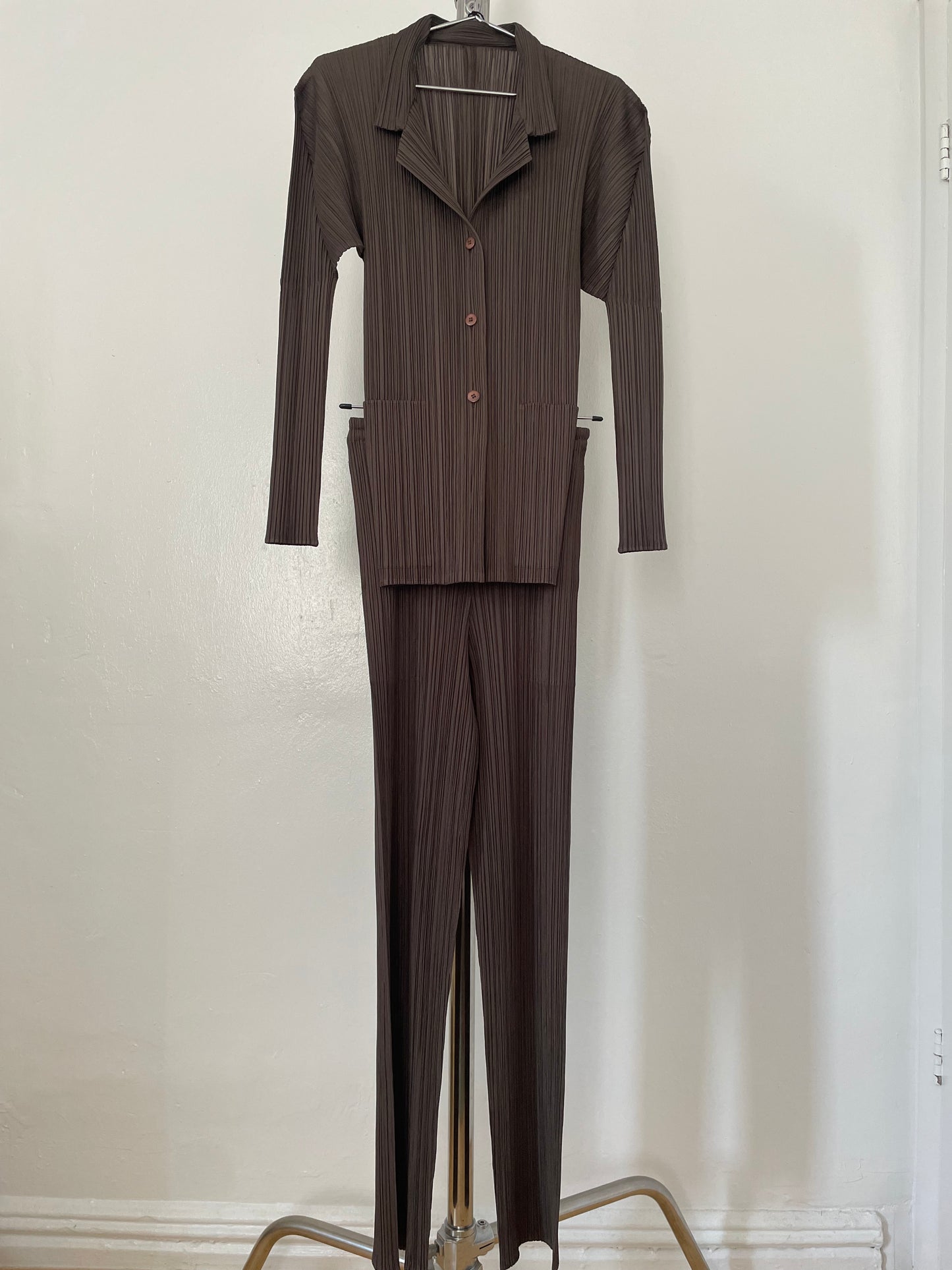Pleats Please Issey Miyake brown suit