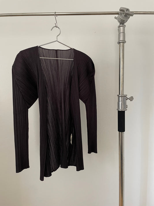 Pleats Please Issey Miyake violet open front cardigan