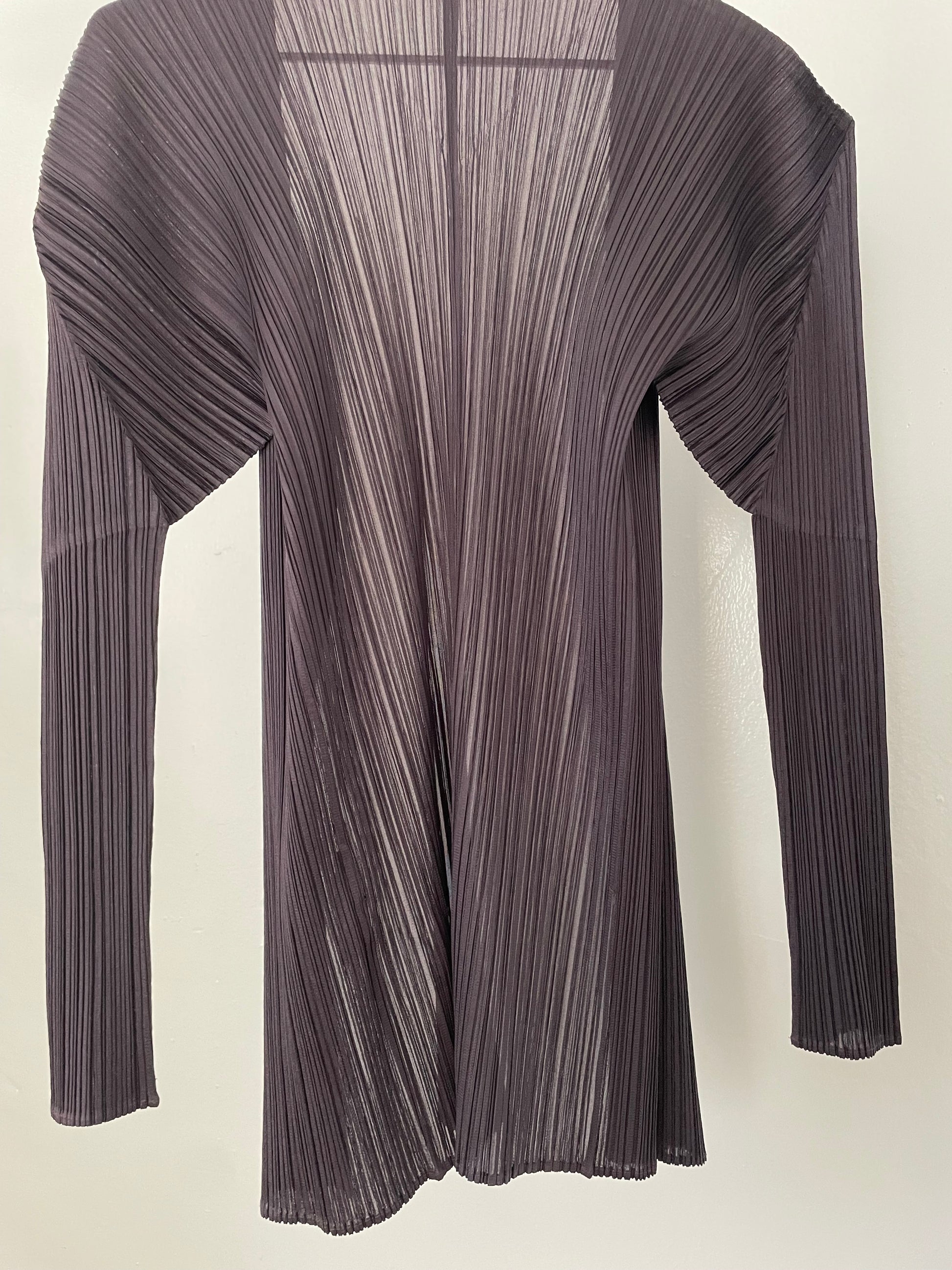 Pleats Please Issey Miyake violet open front cardigan