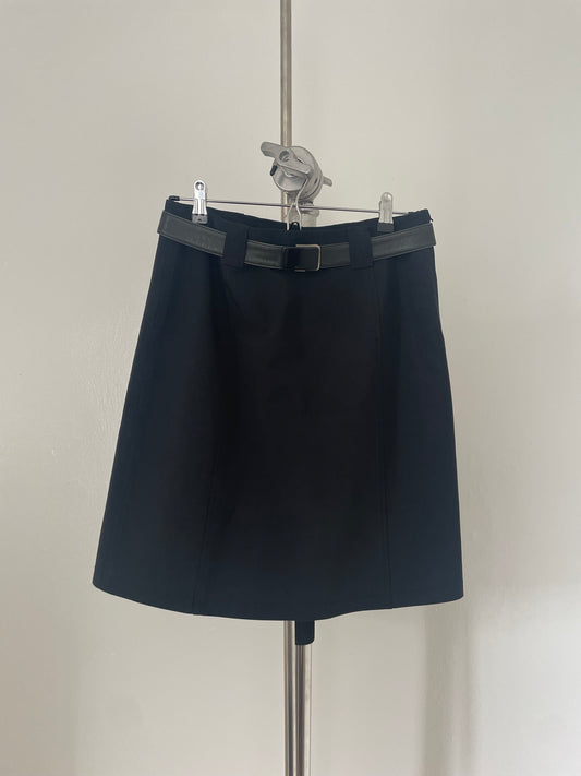Prada black mini skirt with logo belt