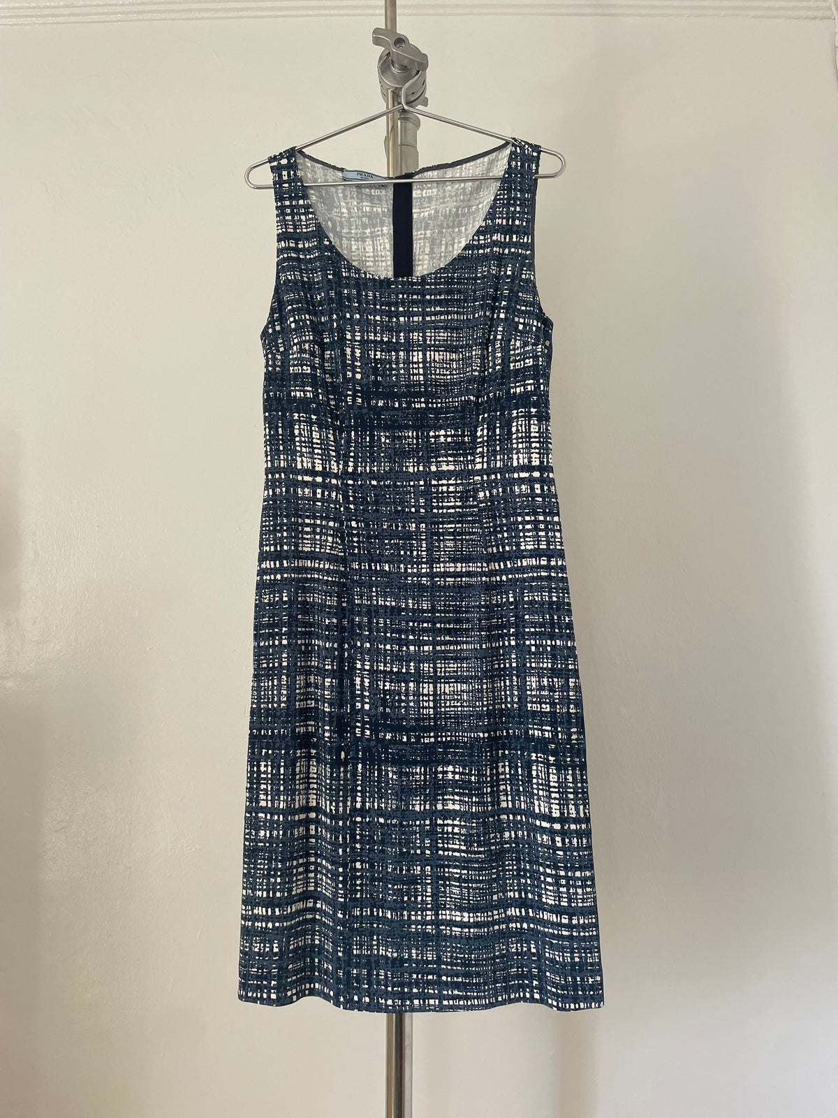 Prada blue trompe l’œil tweed sleeveless dress