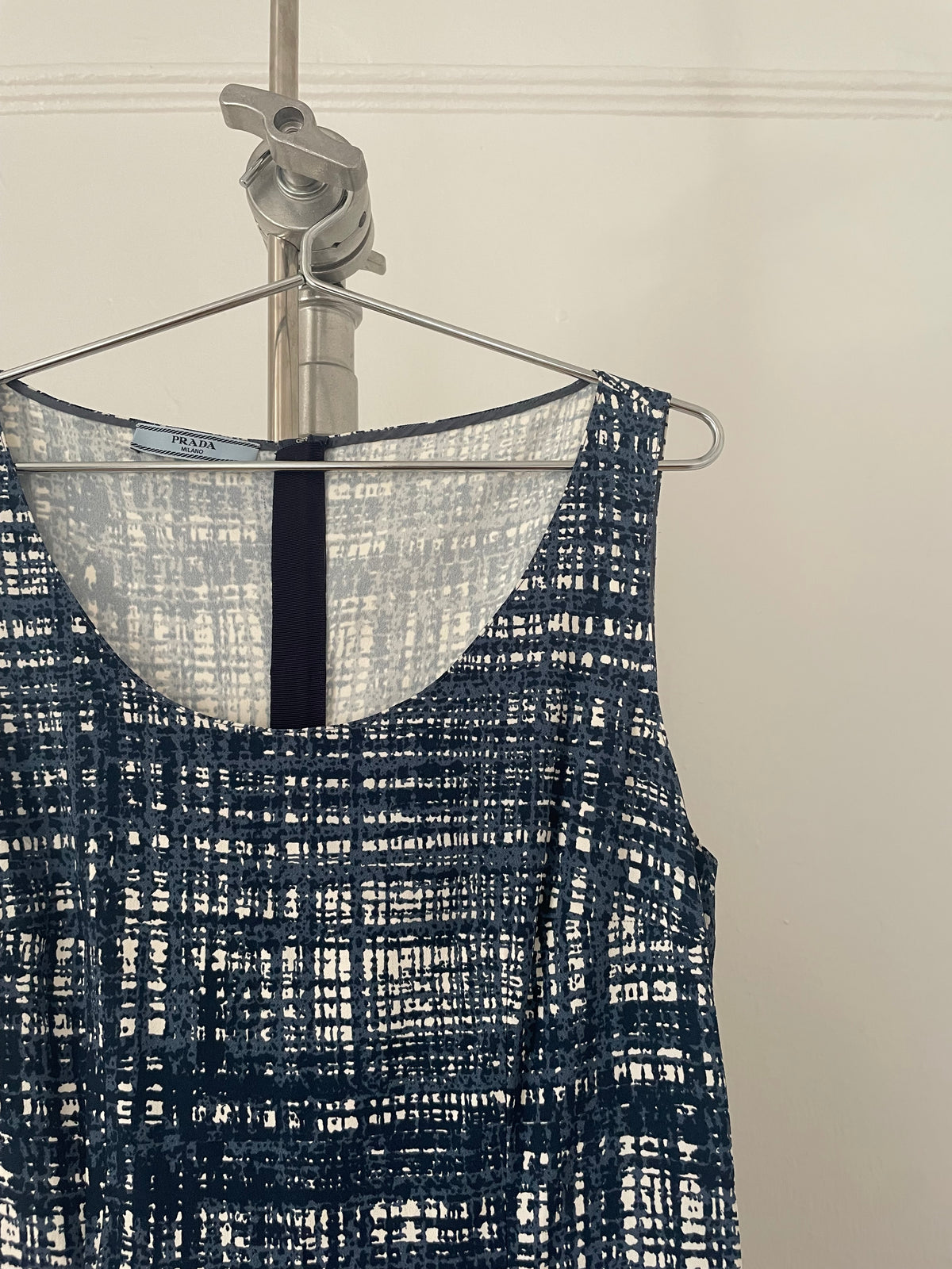 Prada blue trompe l’œil tweed sleeveless dress