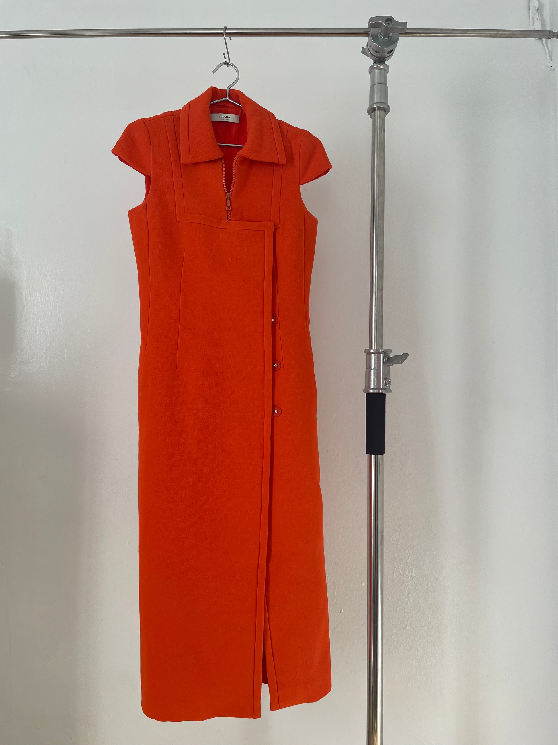 prada dress orange Prada Floral-Print Pleated Pong Dress