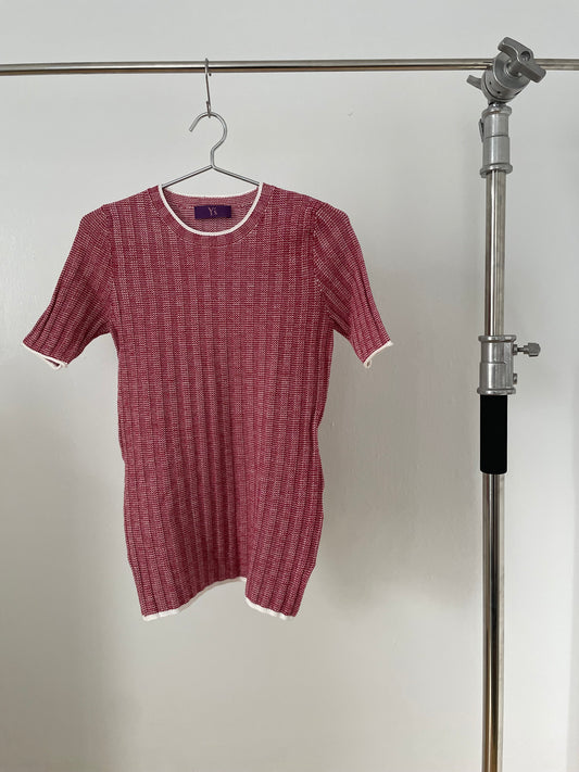 Y’s Pink Label red and white short sleeve knit