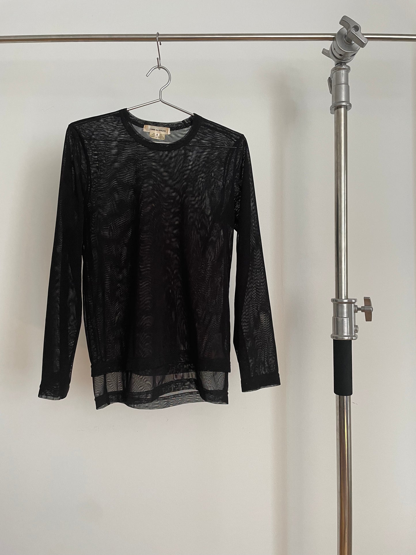 Comme des Garçons black long sleeve double layered mesh top