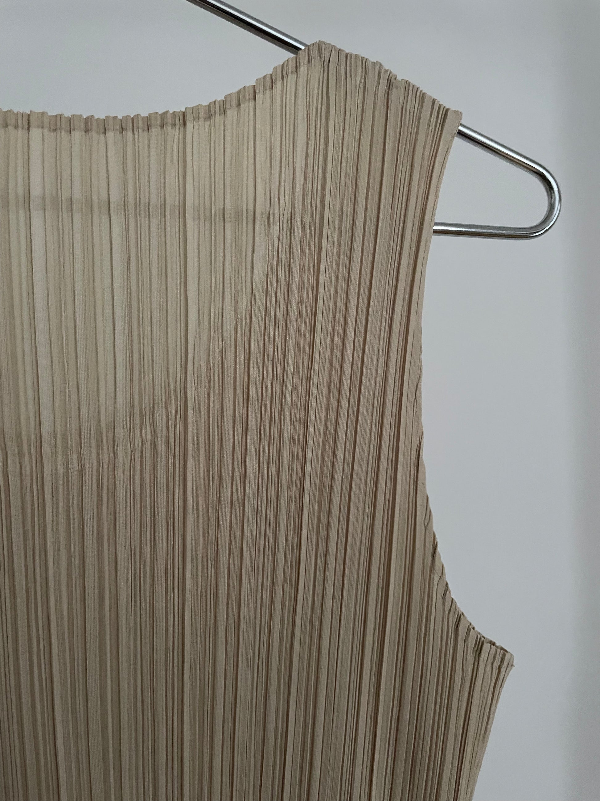 Pleats Please Issey Miyake Basics beige pleated tank top