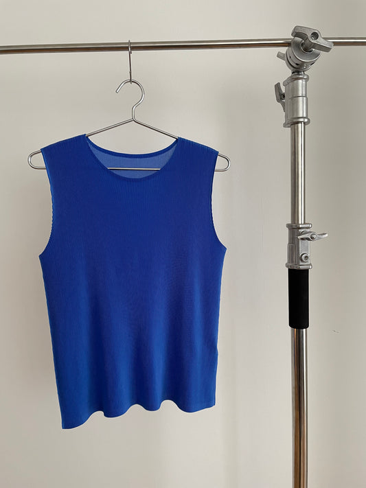 Pleats Please Issey Miyake Mist blue pleated tank top