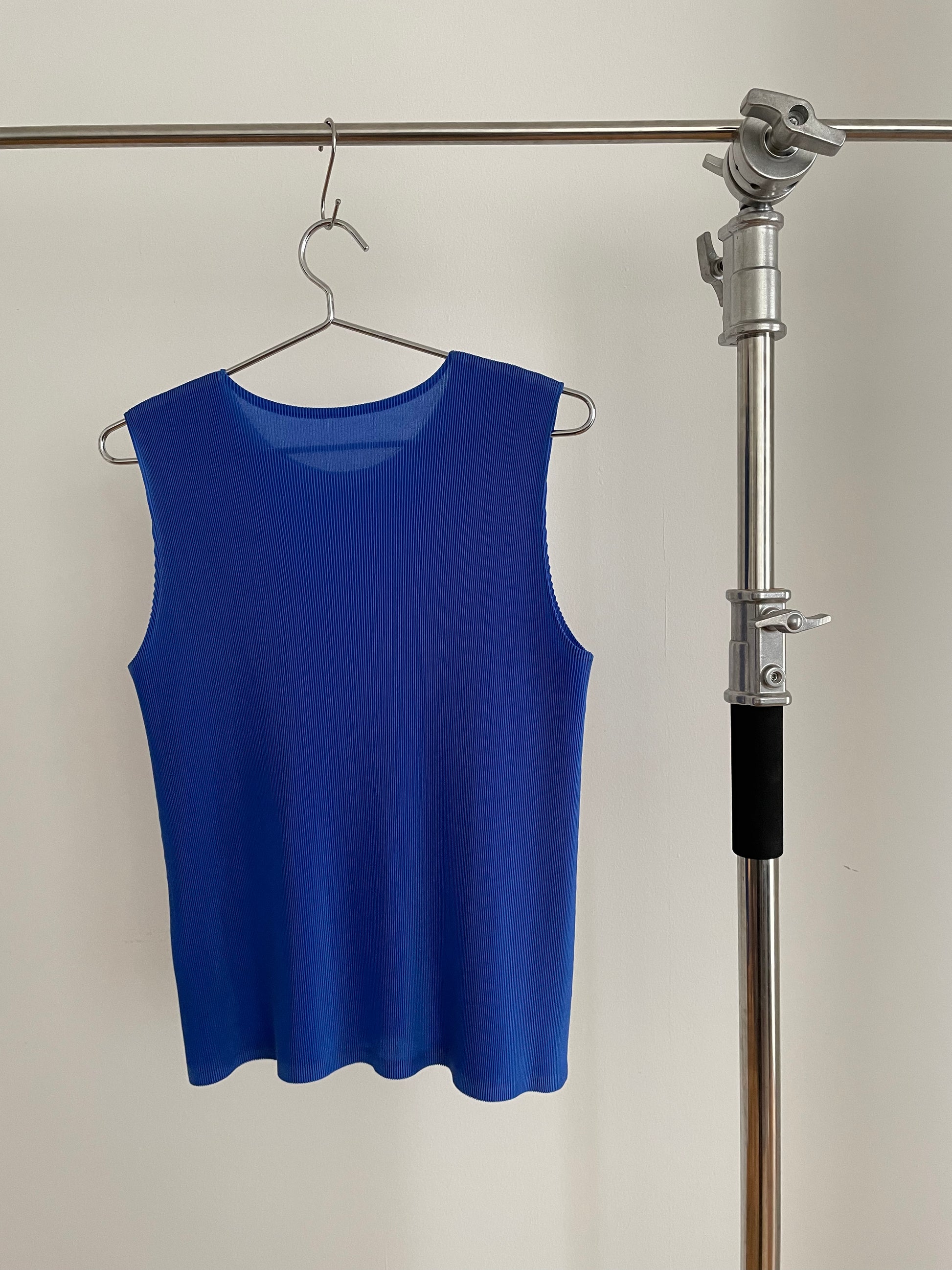 Pleats Please Issey Miyake Mist blue pleated tank top