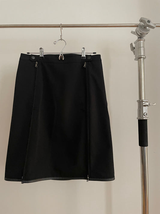 Front view of vintage womens Prada Sport black skirt with zippers