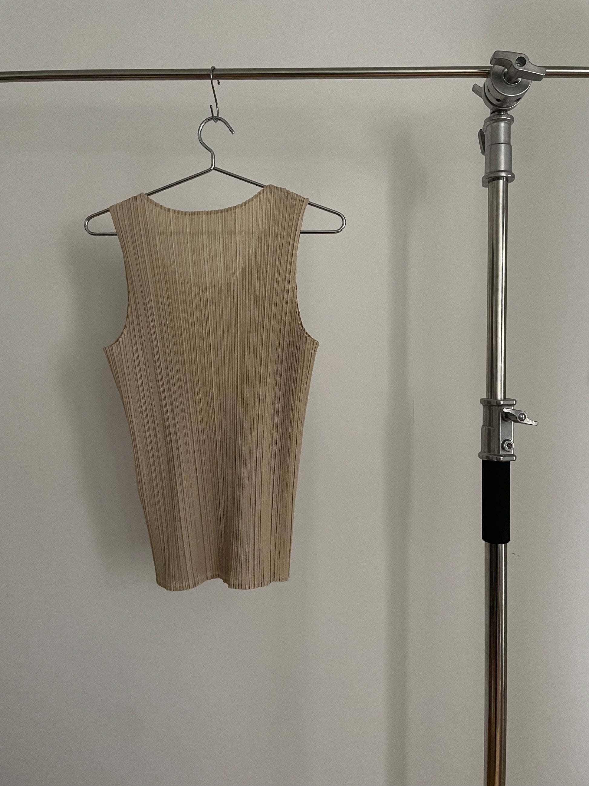 Pleats Please Issey Miyake Basics beige pleated tank top
