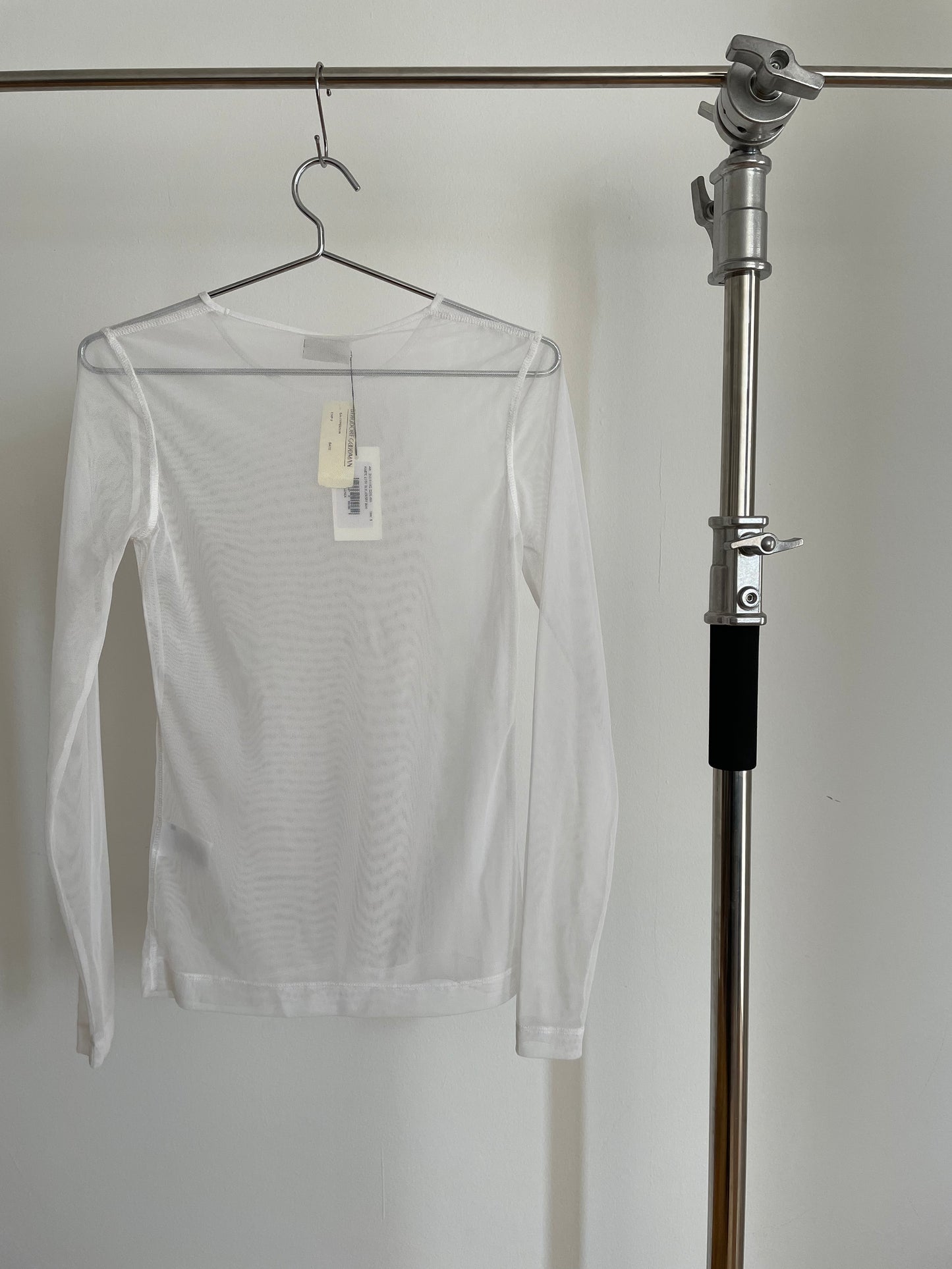 Back view of womens Dries Van Noten white mesh long sleeve top