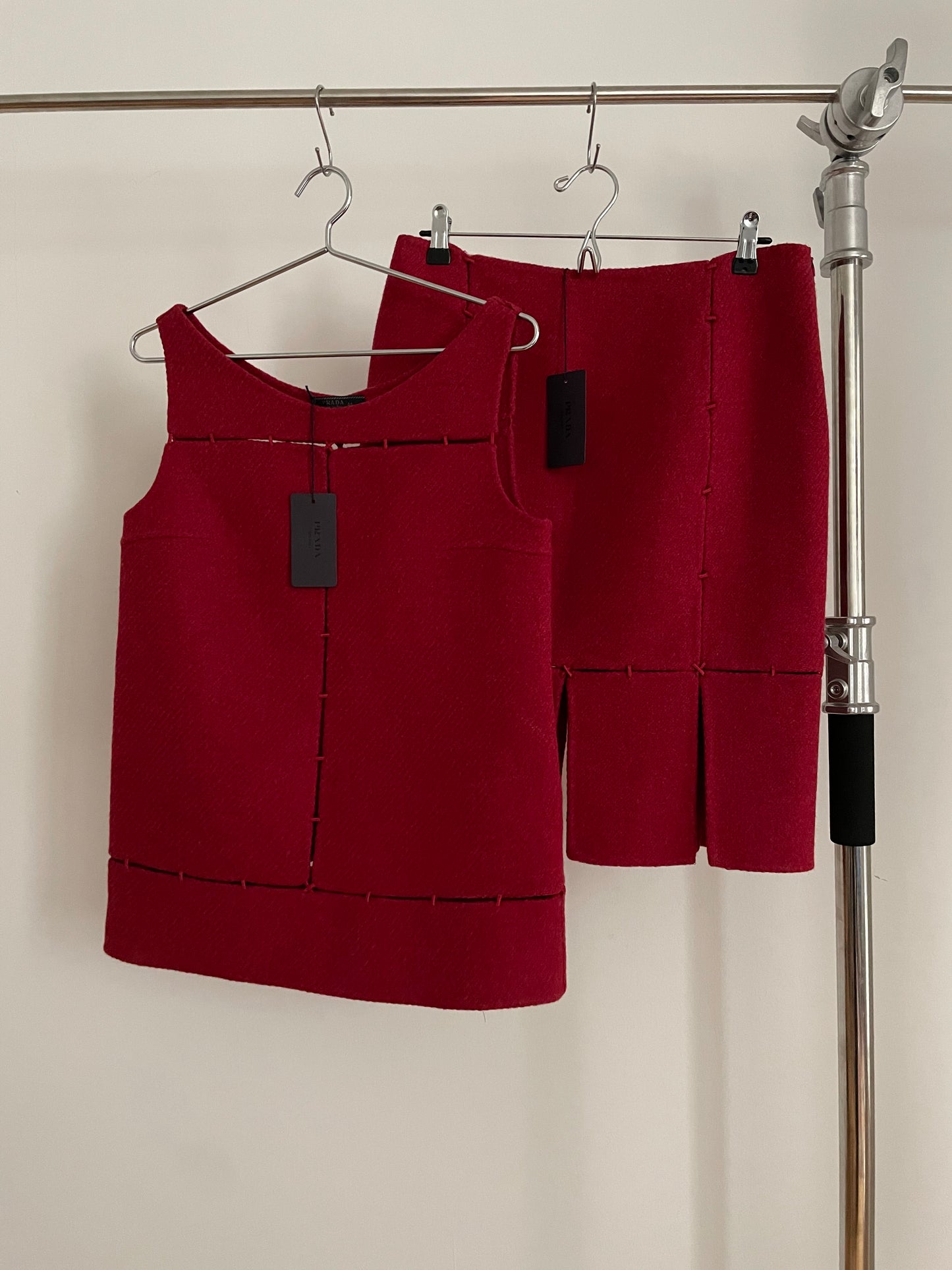 Vintage womens Prada fall/winter 1998 red top and skirt set