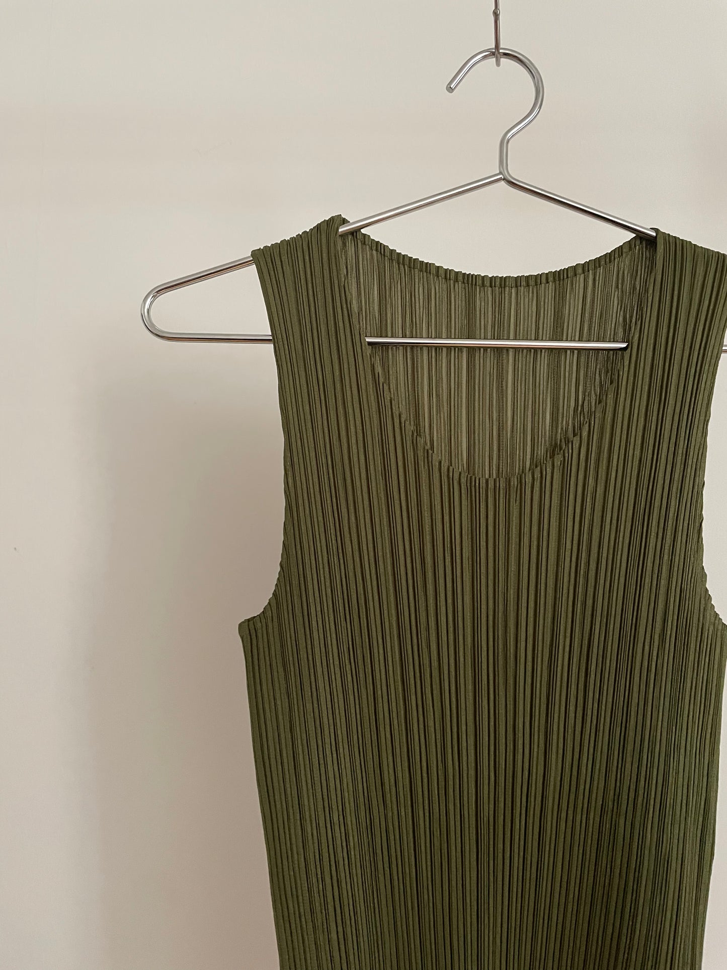 Vintage Pleats Please Issey Miyake Basics khaki pleated tank top