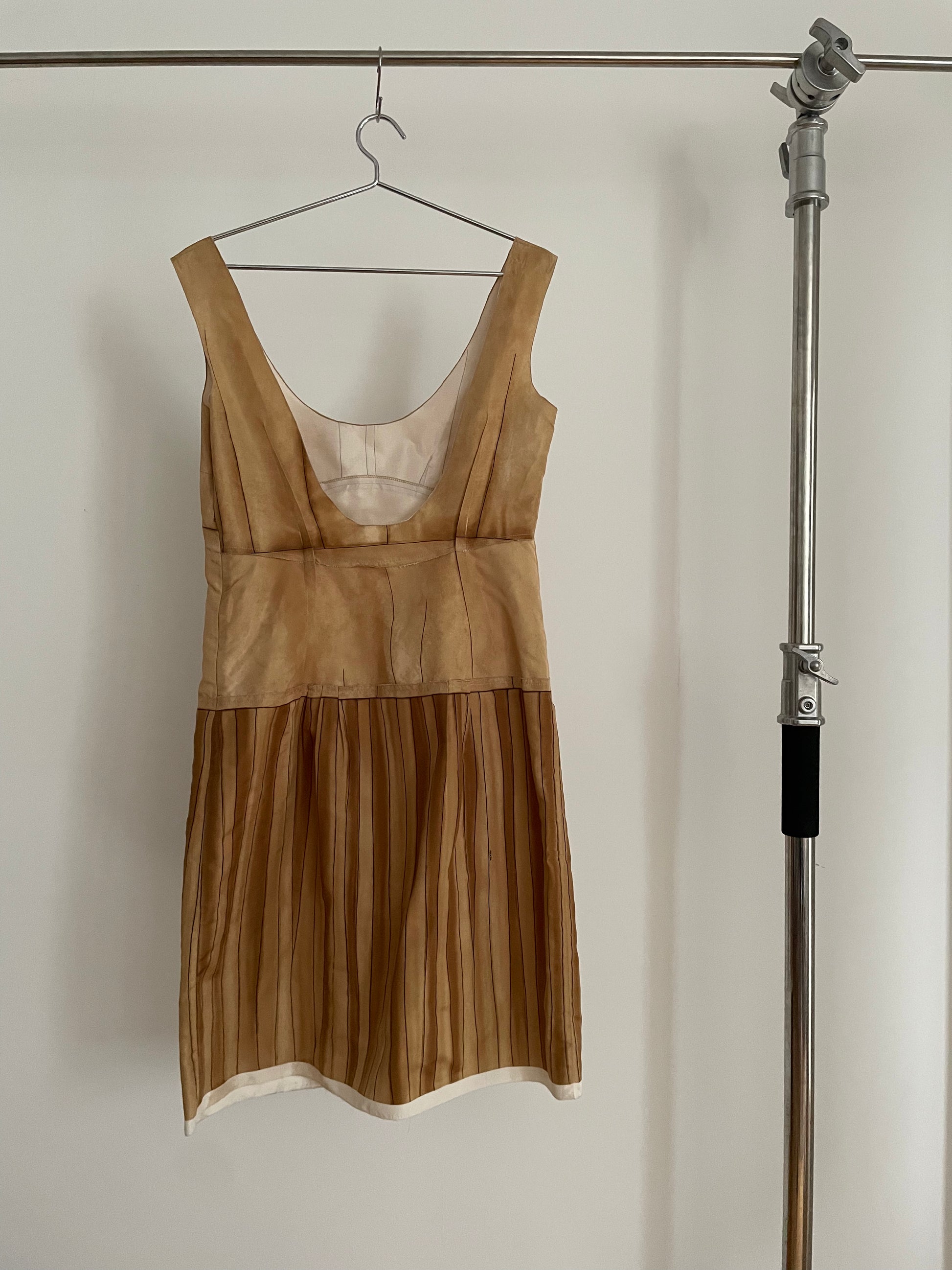 Back view of archival runway Prada spring/summer 2006 beige and brown dress