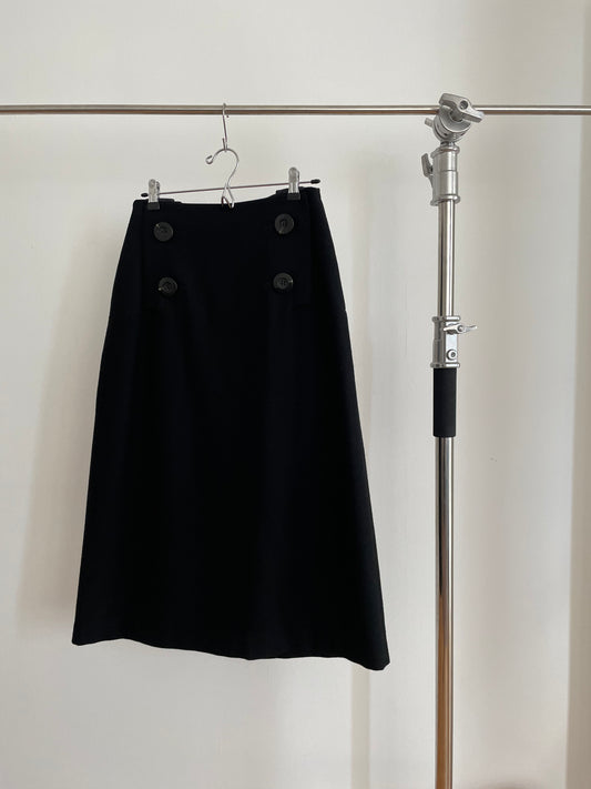 Front view of vintage womens Yohji Yamamoto fall/winter 2005 collection black wool skirt