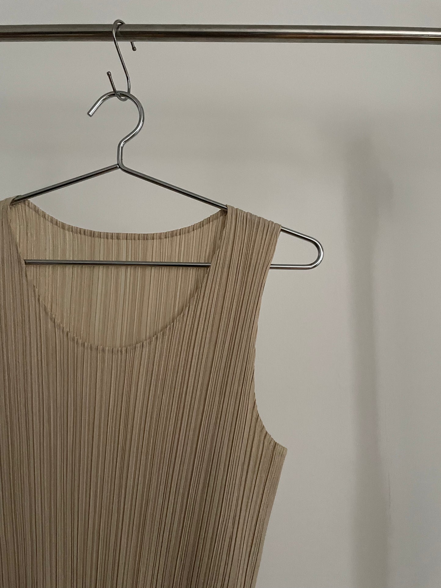 Pleats Please Issey Miyake Basics beige pleated tank top