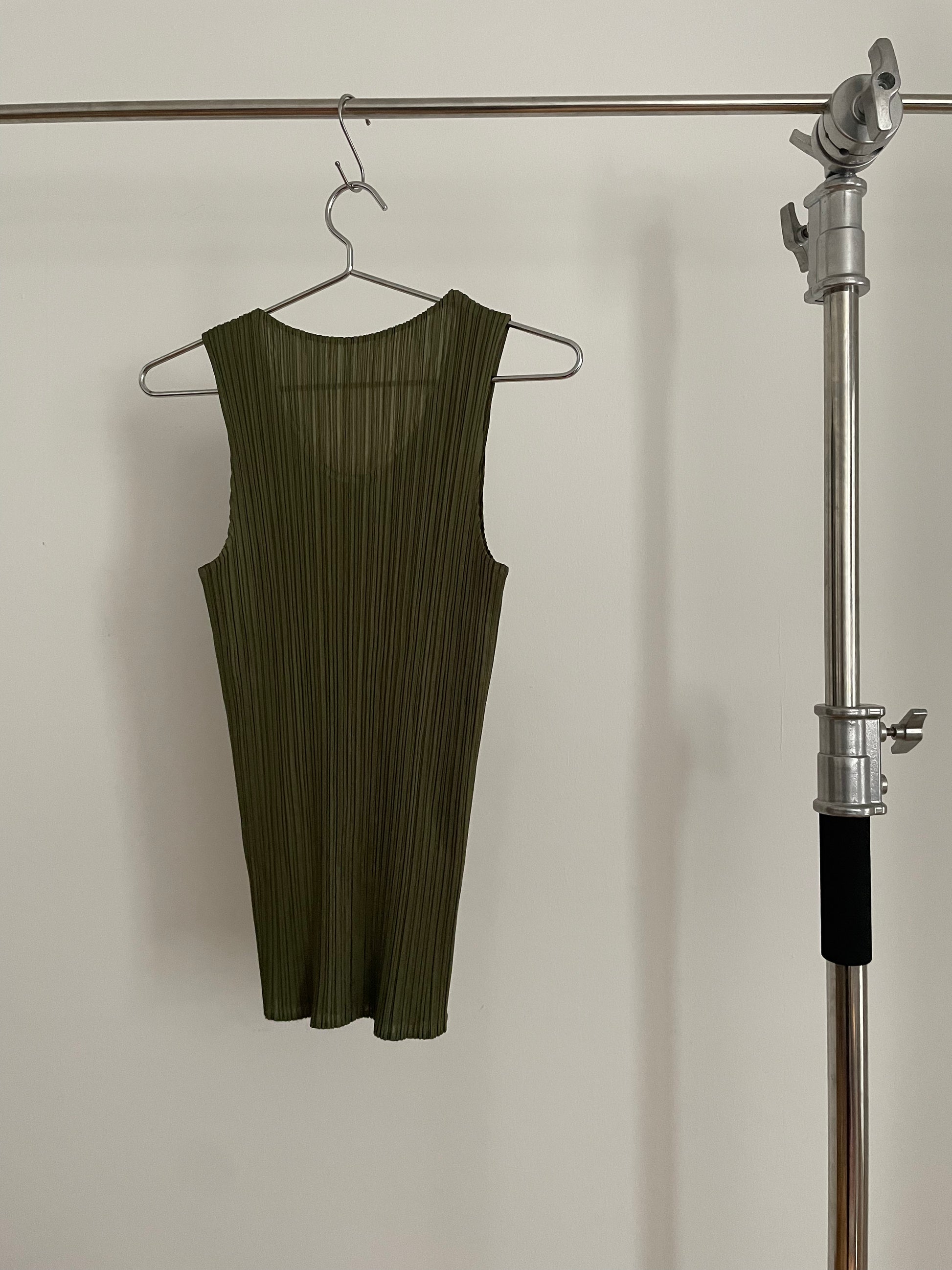 Pleats Please Issey Miyake Basics khaki pleated tank top Pleats Please Issey Miyake Basics khaki pleated tank top